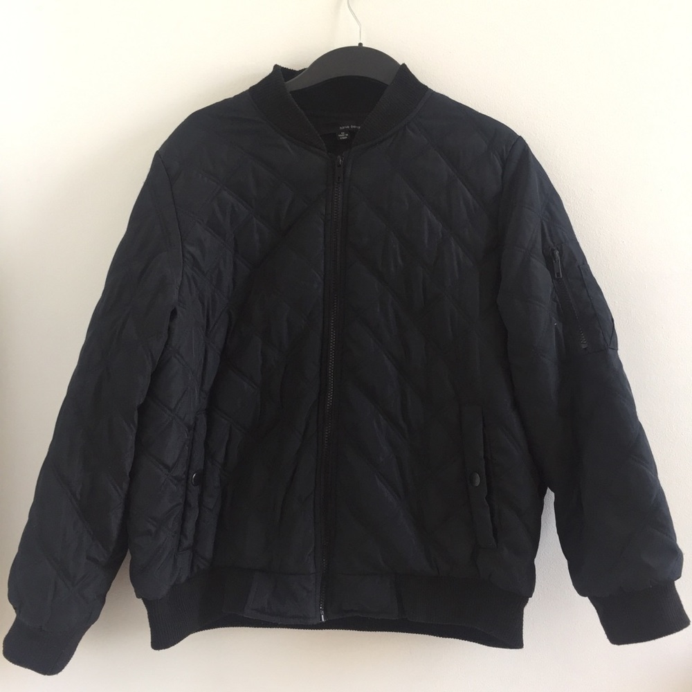 Harve Benard Diamond Quilt  Black Bomber Jacket